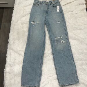 Light Blue Distressed Boyfriend Jeans Relaxed Fit